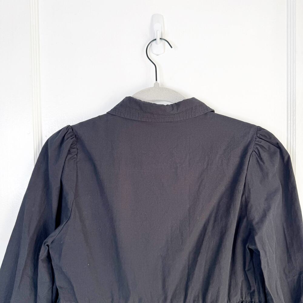 Showpo Collared Button Down Mini Shirt Dress Classic Black Ruffle Hemline Size 2 - Picture 9 of 11